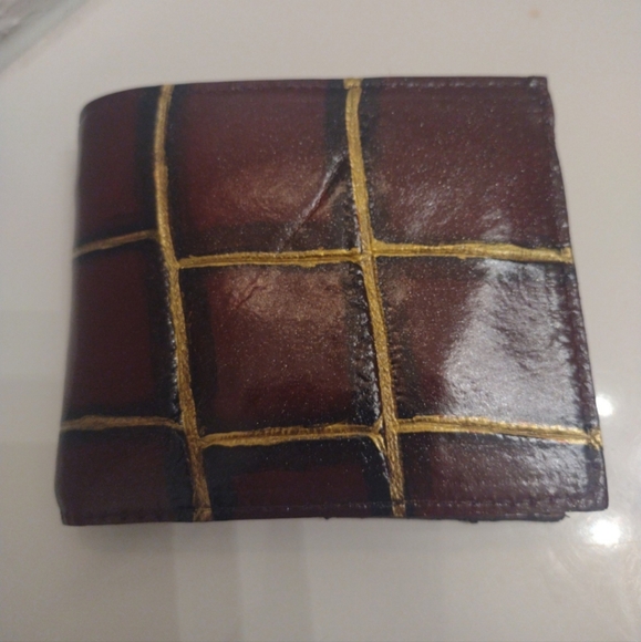 Genuine alligator/Lizard Skin red/yellow double sided men's wax patina wallet - Picture 1 of 6